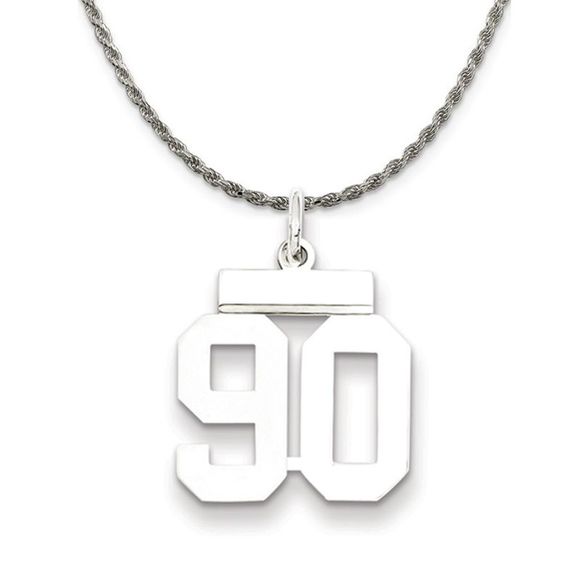 Sterling Silver Athletic Lg Polished Number 90 Necklace - 26 Inch